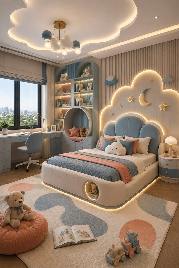 Bedroom with arched wall panel design